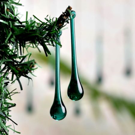 Set of 20 Dark Green Glass Chandelier Drop Ornaments - Christmas Tree Ornaments